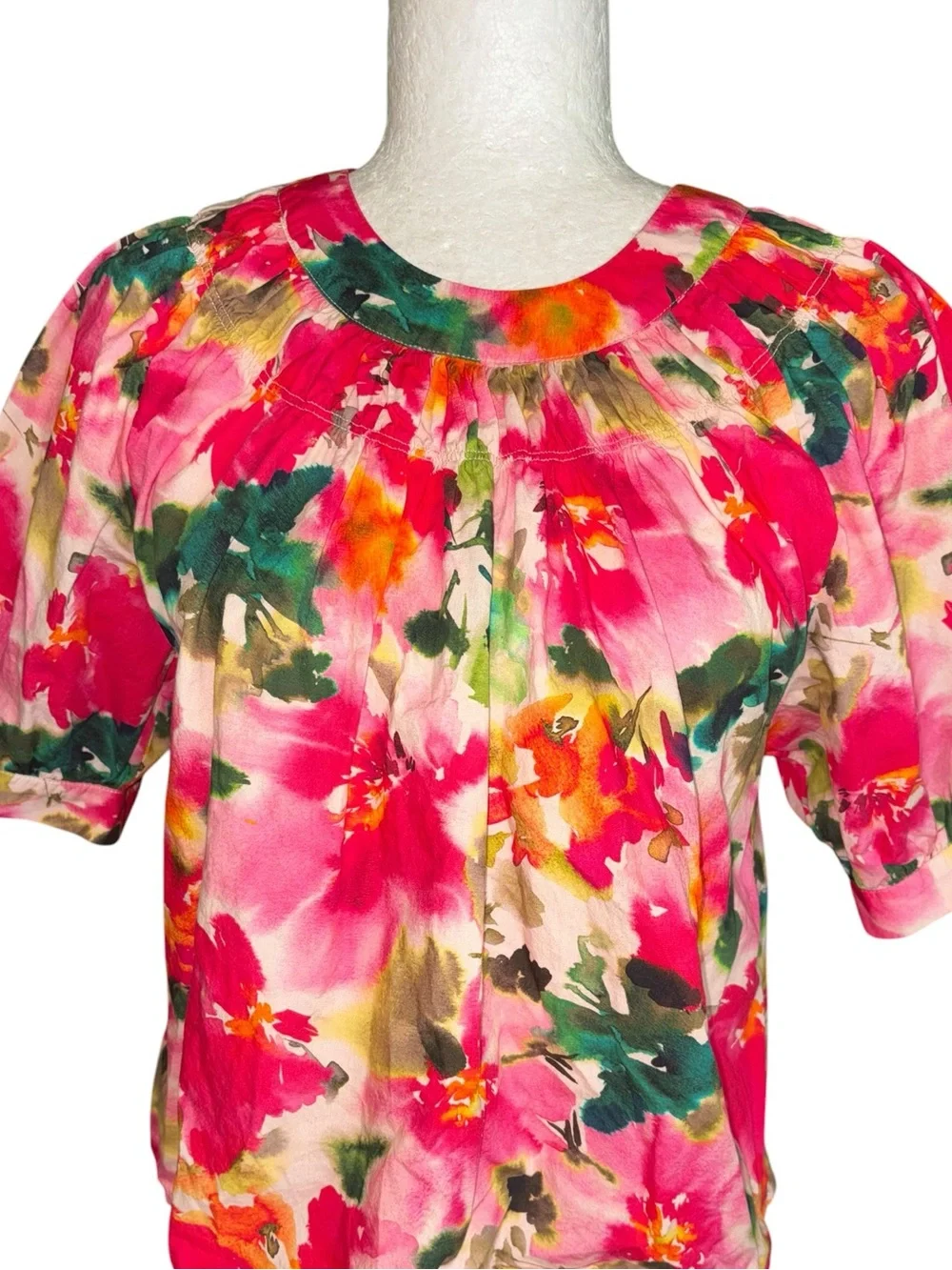 LN J. Crew Smock Neck Puff Sleeve Top in Floral Cotton Poplin - S